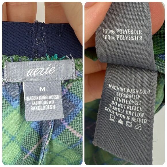 Aerie Plaid Sleep Shorts in Green/Blue | Medium - Picture 5 of 5